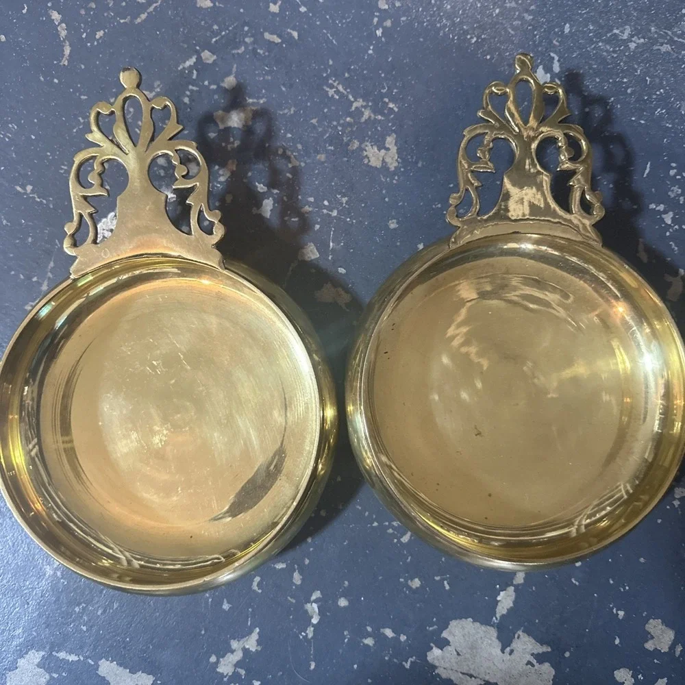 2 Antique 19th century Brass Porringer/Trinket Dish Handled Bowl
